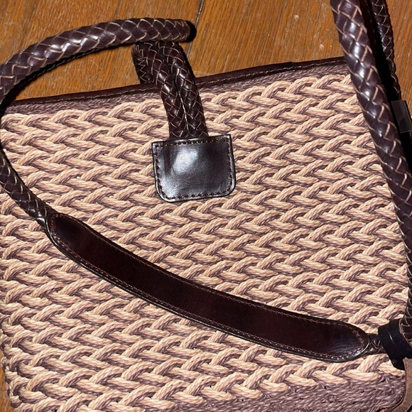 Brighton Woven Crossbody straw wicker leather paisley charm rope braid snap bag - Picture 11 of 12